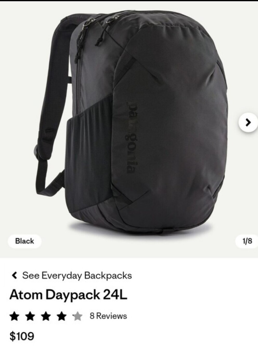 NEW PATAGONIA ATOM DAY PACK 24L BLACK BACKPACK CHOICE HOTELS LOGO ON FRONT NWT